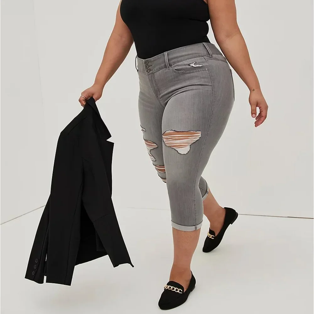 ❤NWT VINTAGE TORRID DENIM JEAN BOMBSHELL SUPER SOFT SLIM FIT DISTRESSED SIZE 20 - Picture 6 of 10